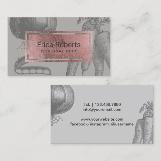 個人的なシェフのばら色の金ゴールドのラベルのヴィンテージの野菜 名刺 (正面/裏面)