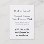個人的なシェフの調理師の料理メニュープロフェッショナルの男性 名刺 (裏面)
