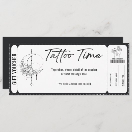 個人的なタトゥーギフト証明書ギフトカード 招待状 (正面/裏面)