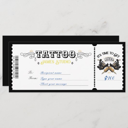 個人的なタトゥー割引券証明書チケットギフト 招待状 (正面/裏面)