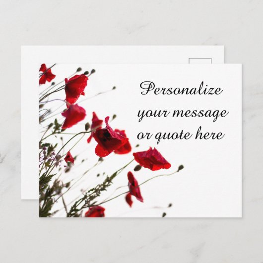 個人的なメッセージまたは引用文付きウィスピー赤い花 ポストカード (正面/裏面)