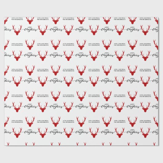 個人的なメッセージ赤トナカイのメリークリスマス ラッピングペーパー (フラット)