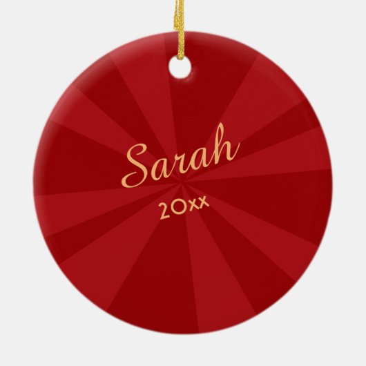 個人的な写真およびカスタムの文字の赤のビーム セラミックオーナメント (裏面)