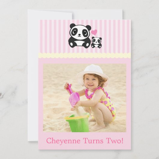 個人的な写真のパンダの誕生日の招待状-ピンク 招待状 (正面)