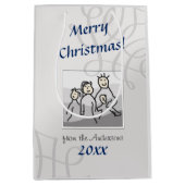 個人的な写真のメリークリスマスの挨拶の銀 ミディアムペーパーバッグ (正面)