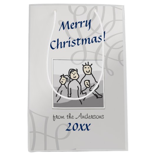 個人的な写真のメリークリスマスの挨拶の銀 ミディアムペーパーバッグ (正面)