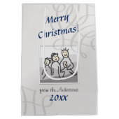 個人的な写真のメリークリスマスの挨拶の銀 ミディアムペーパーバッグ (裏面)