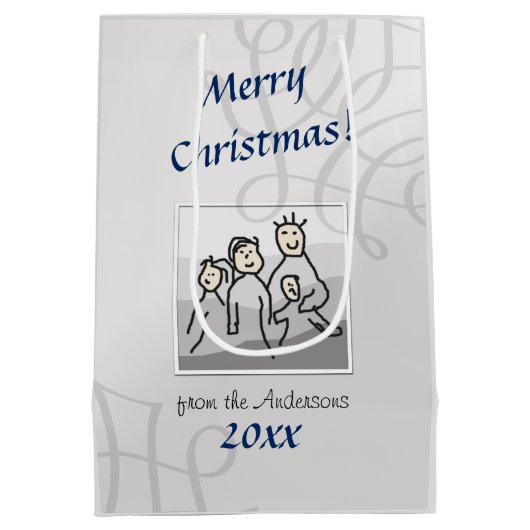 個人的な写真のメリークリスマスの挨拶の銀 ミディアムペーパーバッグ (裏面)