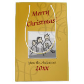 個人的な写真メリークリスマスゴールデングリーティング ミディアムペーパーバッグ (正面)
