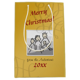 個人的な写真メリークリスマスゴールデングリーティング ミディアムペーパーバッグ