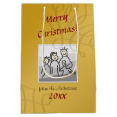 個人的な写真メリークリスマスゴールデングリーティング ミディアムペーパーバッグ (裏面)