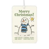 個人的な挨拶とクリスマス雪だるまデザイン カーエアーフレッシュナー (正面)