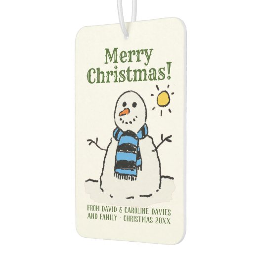 個人的な挨拶とクリスマス雪だるまデザイン カーエアーフレッシュナー (左)