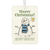 個人的な挨拶とクリスマス雪だるまデザイン カーエアーフレッシュナー (裏面)