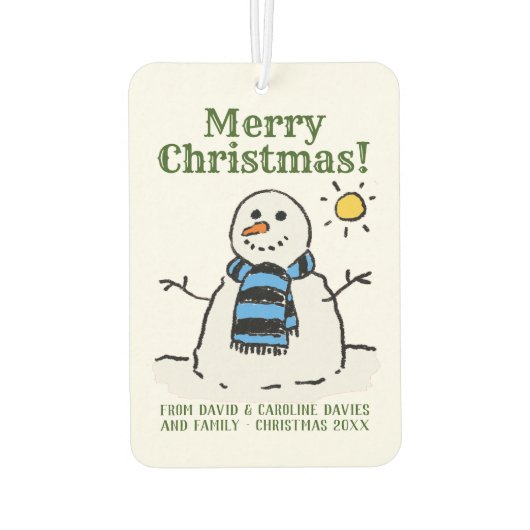 個人的な挨拶とクリスマス雪だるまデザイン カーエアーフレッシュナー (裏面)