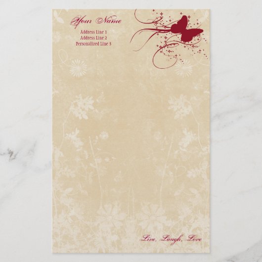 個人的な文房具レターヘッド、蝶 便箋 (正面)