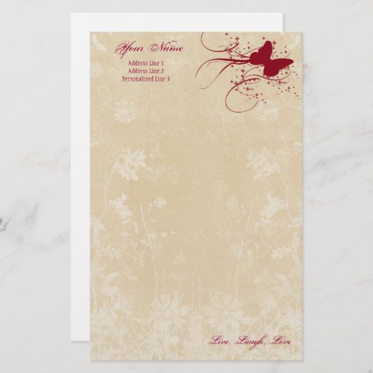 個人的な文房具レターヘッド、蝶 便箋 (正面/裏面)