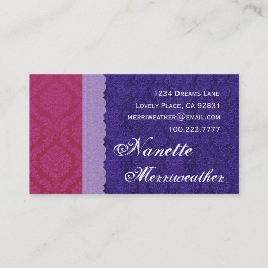 個人的な紫色および青のダマスク織およびレースV29 名刺 (正面)