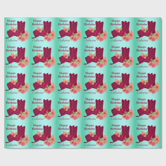 個人的な西部のハッピーバースデーのカウボーイ・ブーツの帽子 ラッピングペーパー (フラット)