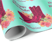 個人的な西部のハッピーバースデーのカウボーイ・ブーツの帽子 ラッピングペーパー (ロールコーナー)