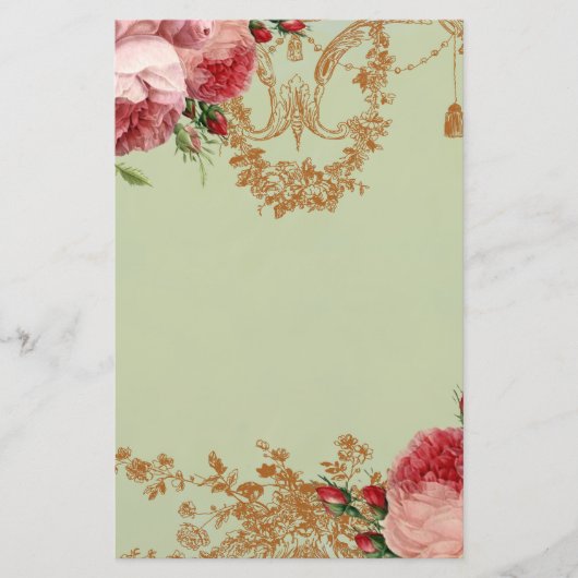個人的なBlenheimローズのエレガントなセージグリーン- 便箋 (正面)