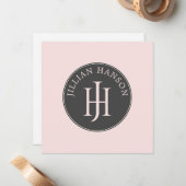 個人芸術的モノグラム名ロゴ赤面ピンク ノートカード (正面/裏面インサイチュ)