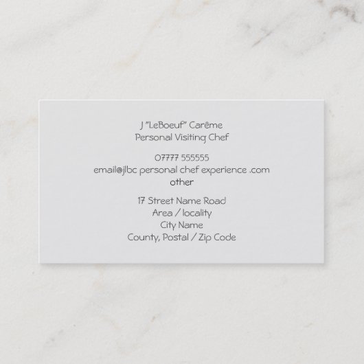 個人訪問シェフ体験 名刺 (裏面)