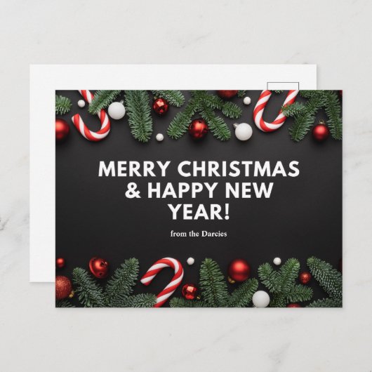 個人設定のクリスマス&新年のお祝い ポストカード (正面/裏面)