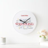 個人設定のレスリングコーチ、言葉で感謝 ラージ壁時計 (ホーム)