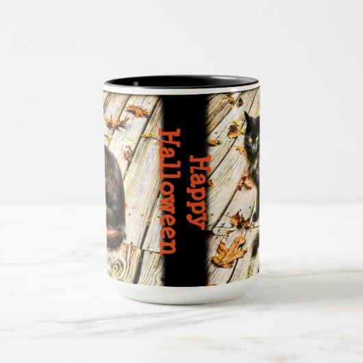 個人設定:ハロウィーン黒猫の写真 マグカップ (中央)