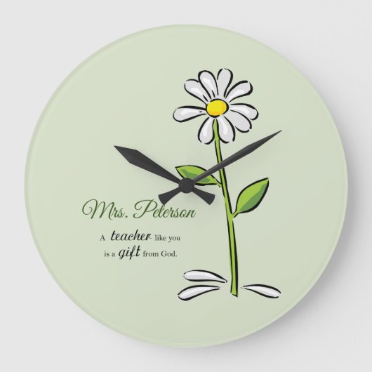 個人設定、先生ありがとう、宗教的な花 ラージ壁時計 (正面)