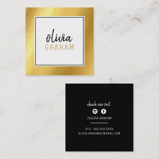 個人連絡のはっきりした縁ど黒い光沢のある金ゴールド スクエア名刺 (正面/裏面)