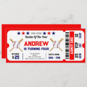 個人野球のチケット誕生日スポーツ 招待状 (正面/裏面)