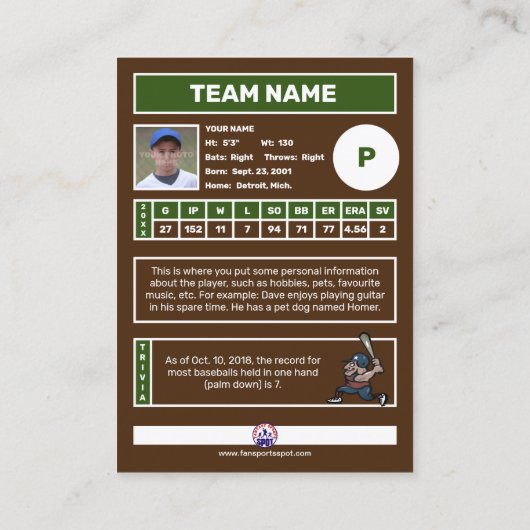 個人野球カーカスタマイズド（投手の統計） 名刺 (裏面)