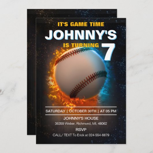 個人野球ゲーム誕生日パーティー 招待状 (正面/裏面)