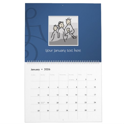 個人13枚の写真とカスタム文字20XX カレンダー (1月 2026)
