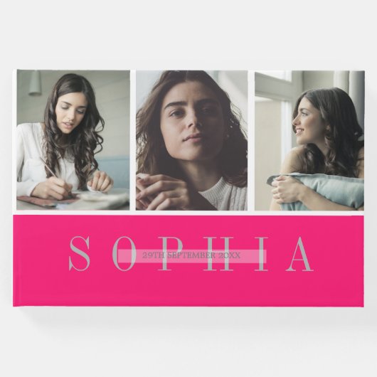 個人3エレガント写真バルミツワーピンク ゲストブック (正面)