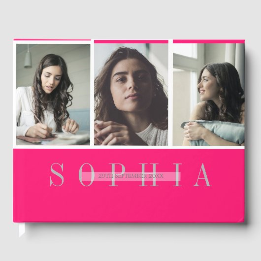 個人3エレガント写真バルミツワーピンク ゲストブック (正面)
