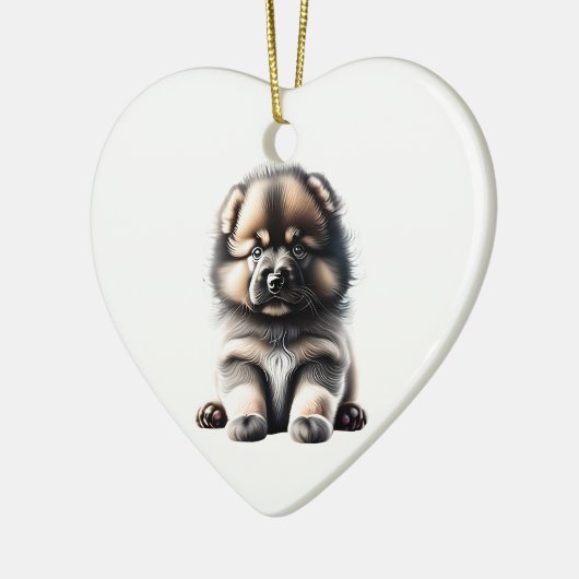 個別のケーシュンドの子犬 セラミックオーナメント (左)