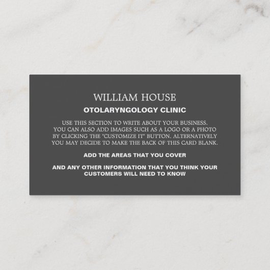 個別の写真, 耳鼻咽喉科医 名刺 (裏面)