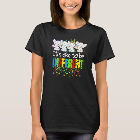 個性を大切に象パズル自閉症啓発 Tシャツ (正面)
