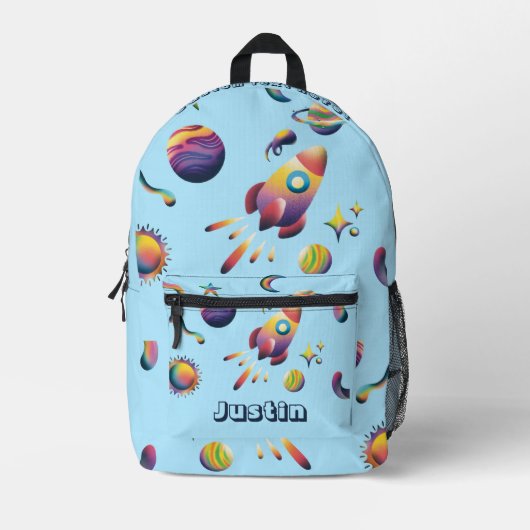 個性化カラフル宇宙惑星 バックトゥスクール プリントバックパック (正面)