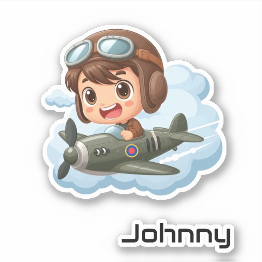 個性的なかわいい少年飛行機で遊ぶ楽しい子供たち シール (正面)