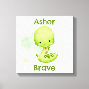 個性的なグリーンスネークの子供用アファメーションルームアート キャンバスプリント