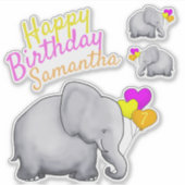 個性的なハッピーな誕生日かわいい象 シール (正面)