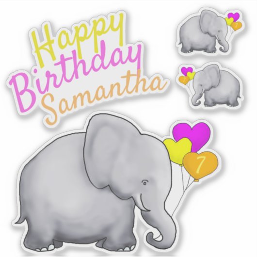 個性的なハッピーな誕生日かわいい象 シール (正面)