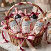 個性的なピンクの花のブライダルシャワー ワインラベル