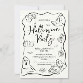 個性的な手描きのらくがきハロウィンパーティー 招待状 (正面)