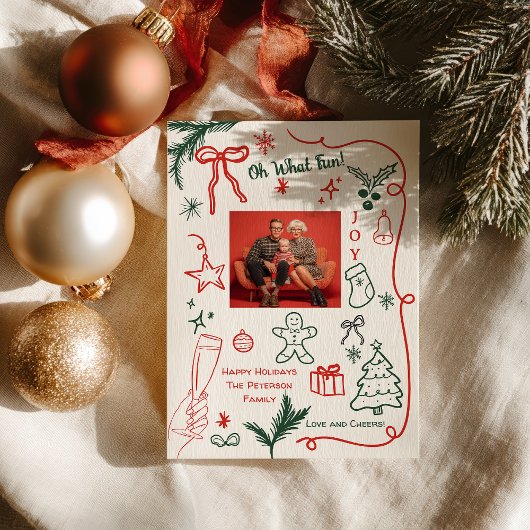 個性的な手描きのホリデーフォトクリスマス 招待状