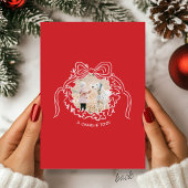 個性的な手描きの弓のピンクと赤の写真のクリスマス シーズンカード